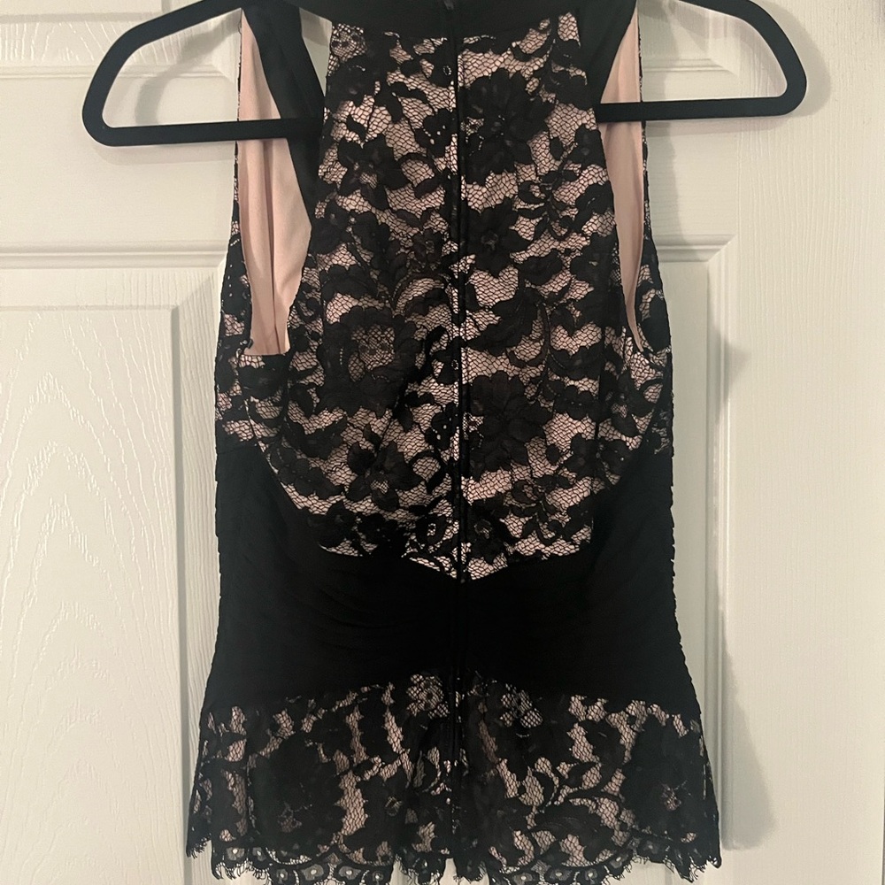 Tadashi Shoji Black and Pink Lace Top - Picture 3 of 13